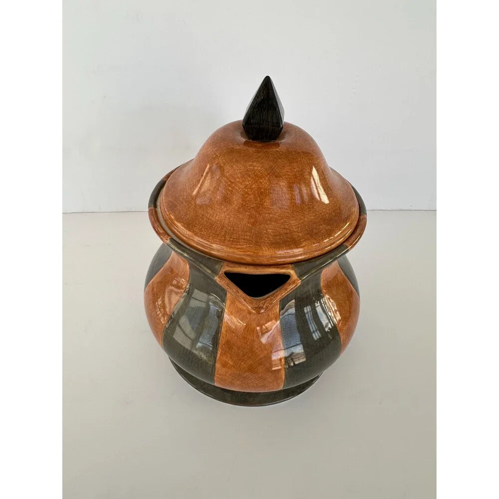 2002 Demdaco Teapot by Artist Deb Hrabik-Camel/Green Stripes 9 x 9 3/4 x 7 1/4
